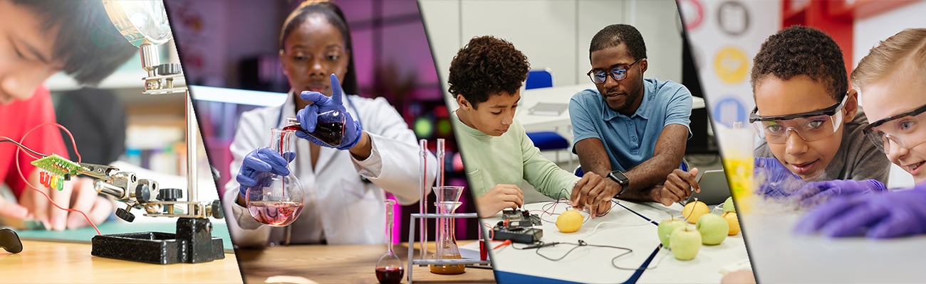 collage of students studying science